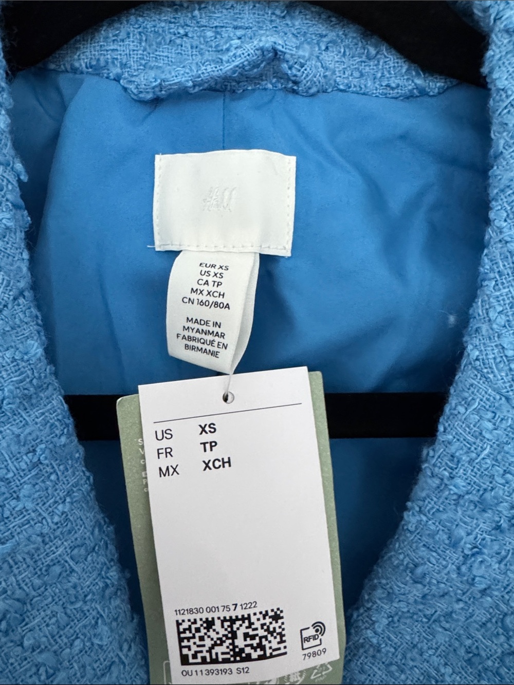 H&M NWT Matching Blazer and Skirt Set Blue Tweed - Size XS/2 - Picture 3 of 9